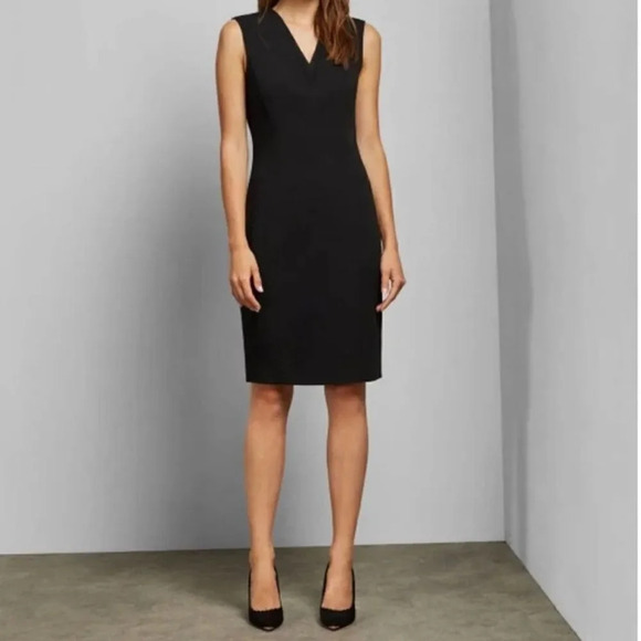 Ted Baker Saloted Fitted Dress with Contrast Neck Black